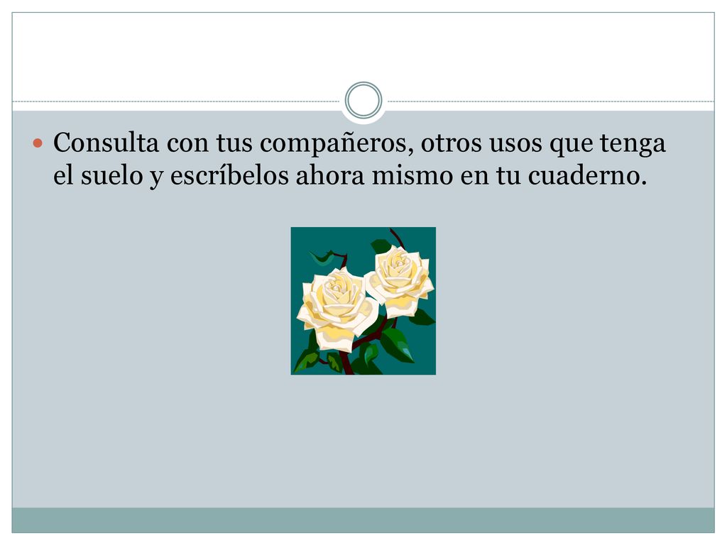 Consulta con tus compañeros, otros usos que tenga el suelo y escríbelos ahora mismo en tu cuaderno.