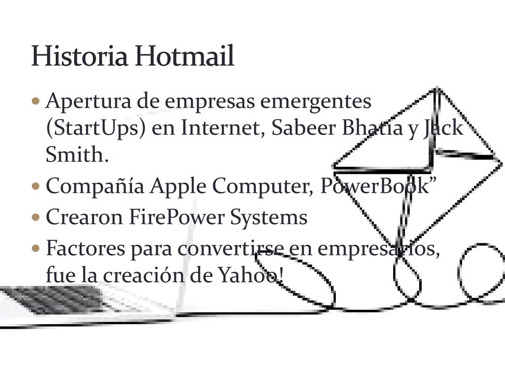 Historia Hotmail Apertura de empresas emergentes (StartUps) en Internet, Sabeer Bhatia y Jack Smith.