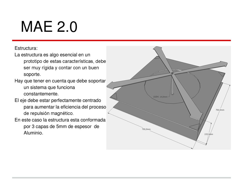 MAE 2.0 Estructura: La estructura es algo esencial en un prototipo de estas características, debe ser muy rígida y contar con un buen soporte.