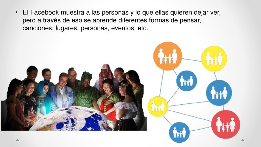 El Facebook muestra a las personas y lo que ellas quieren dejar ver, pero a través de eso se aprende diferentes formas de pensar, canciones, lugares, personas, eventos, etc.