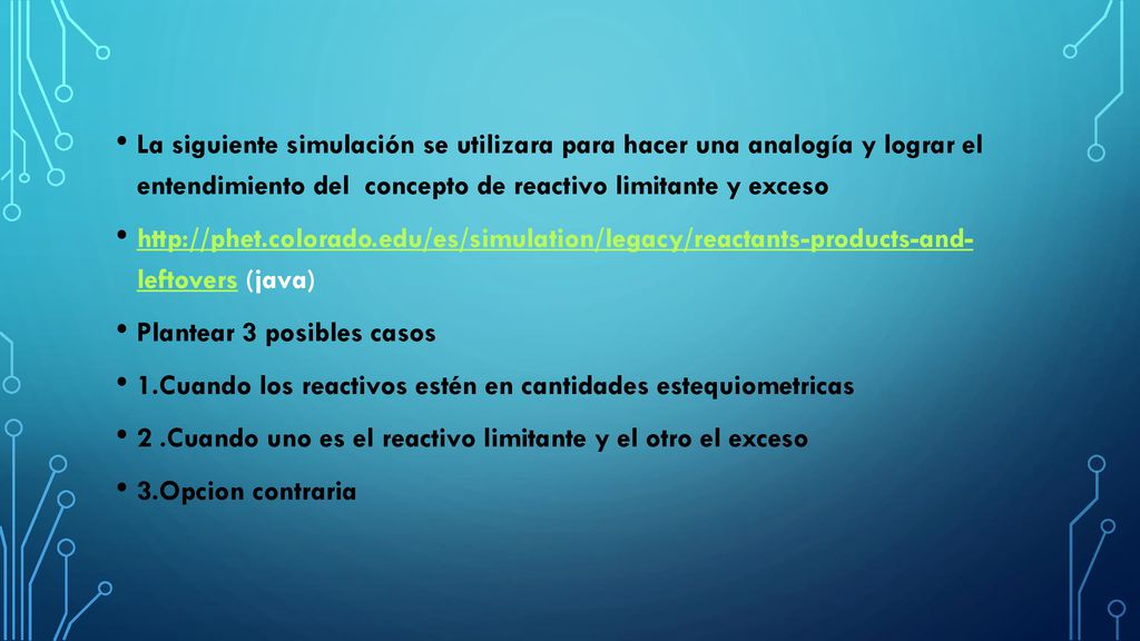 La siguiente simulación se utilizara para hacer una analogía y lograr el entendimiento del concepto de reactivo limitante y exceso