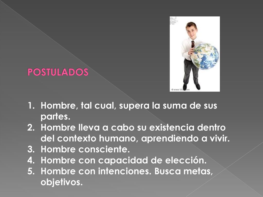 POSTULADOS Hombre, tal cual, supera la suma de sus partes.