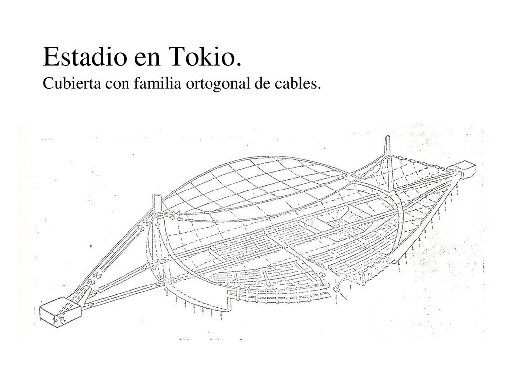 Estadio en Tokio. Cubierta con familia ortogonal de cables.