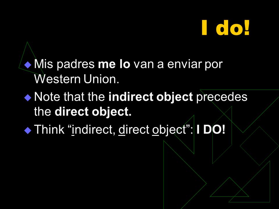 I do! Mis padres me lo van a enviar por Western Union.