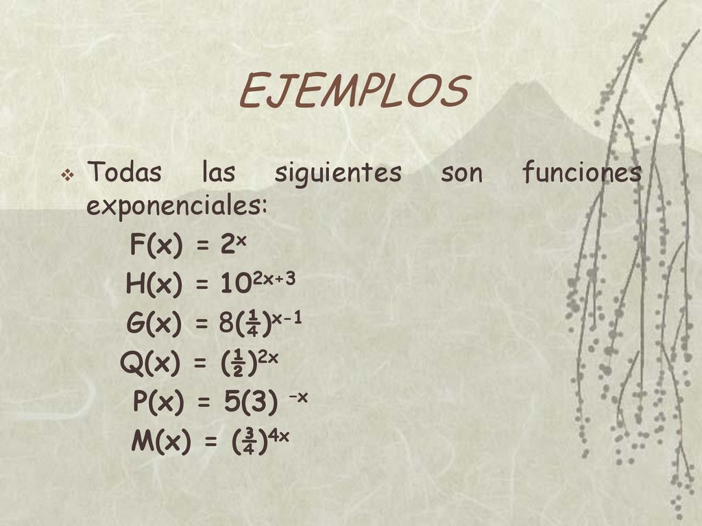 EJEMPLOS Todas las siguientes son funciones exponenciales: F(x) = 2x