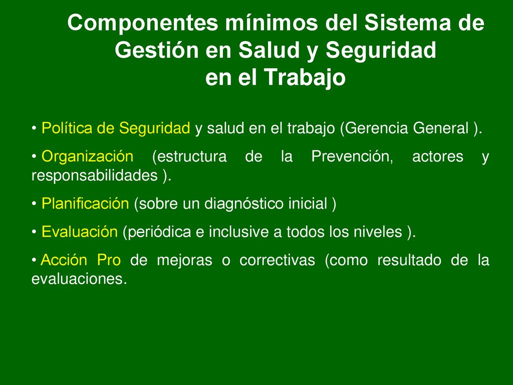 Componentes mínimos del Sistema de Gestión en Salud y Seguridad en el Trabajo