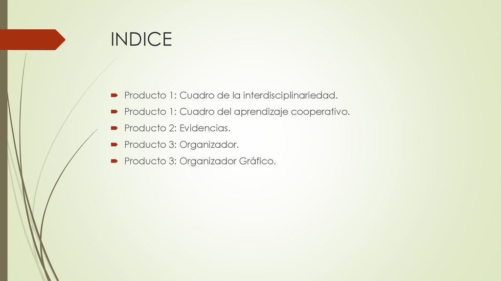 INDICE Producto 1: Cuadro de la interdisciplinariedad.