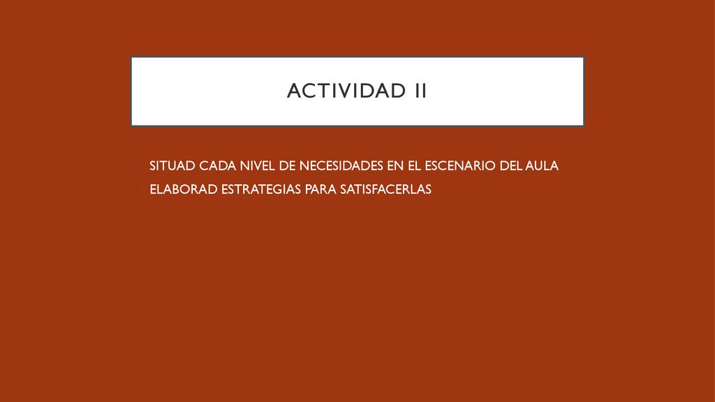ACTIVIDAD II SITUAD CADA NIVEL DE NECESIDADES EN EL ESCENARIO DEL AULA