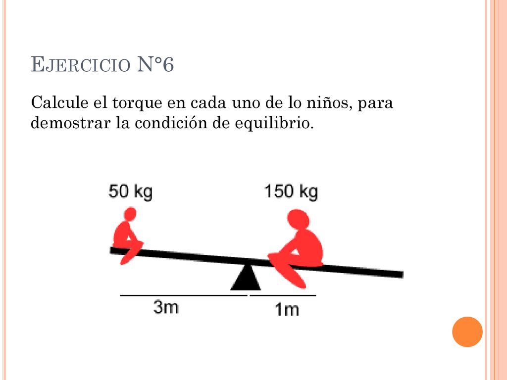 Ejercicio N°6 Calcule el torque en cada uno de lo niños, para demostrar la condición de equilibrio.