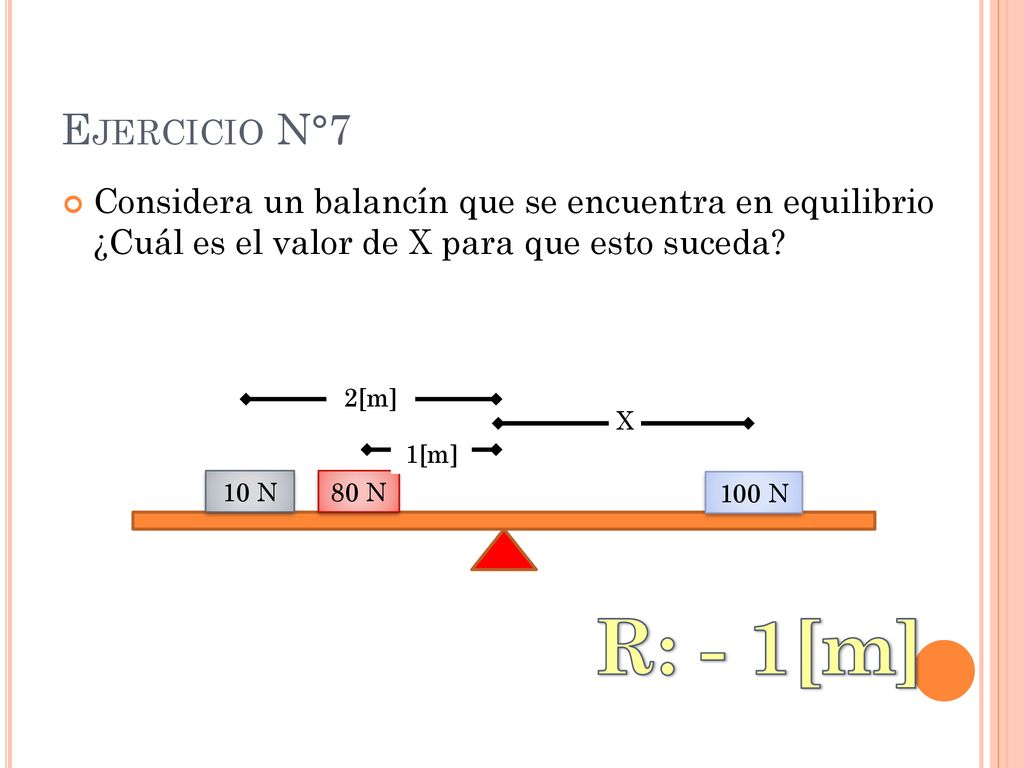 Ejercicio N°7 Considera un balancín que se encuentra en equilibrio ¿Cuál es el valor de X para que esto suceda