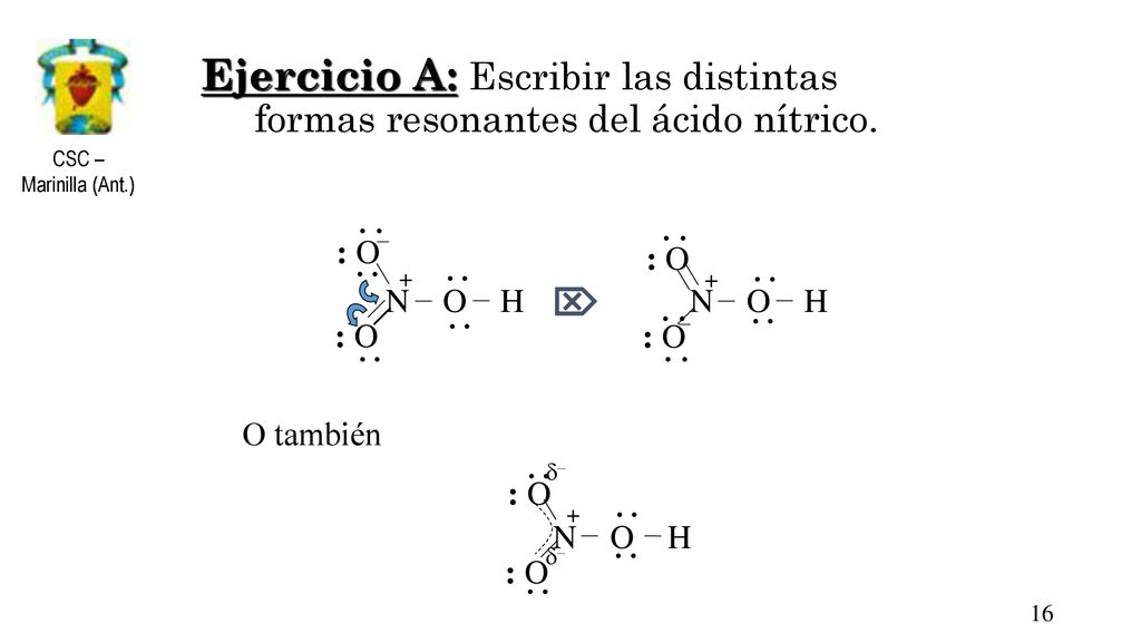 Ejercicio A: Escribir las distintas formas resonantes del ácido nítrico.