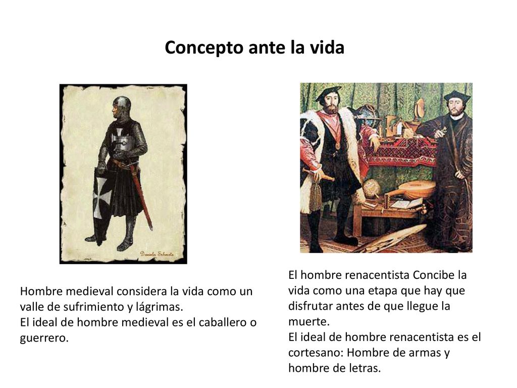 Concepto ante la vida El hombre renacentista Concibe la vida como una etapa que hay que disfrutar antes de que llegue la muerte.