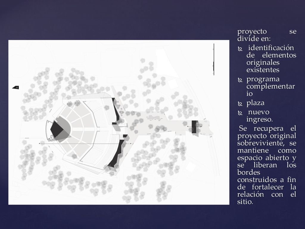 proyecto se divide en: identificación de elementos originales existentes. programa complementario.