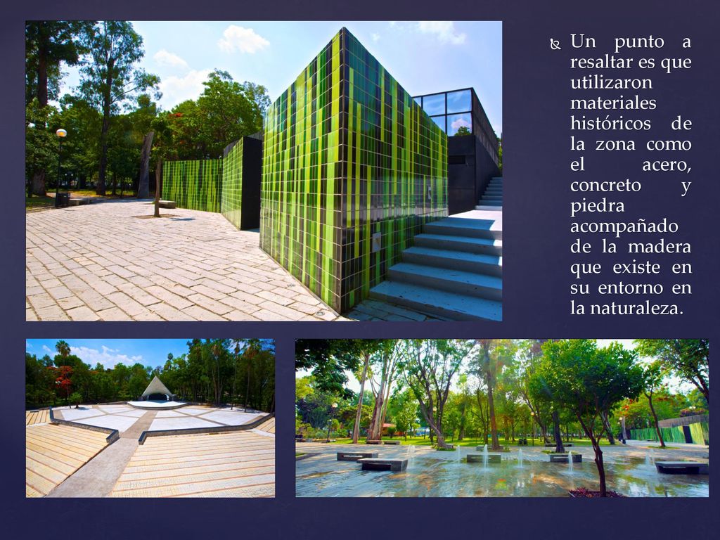 Un punto a resaltar es que utilizaron materiales históricos de la zona como el acero, concreto y piedra acompañado de la madera que existe en su entorno en la naturaleza.