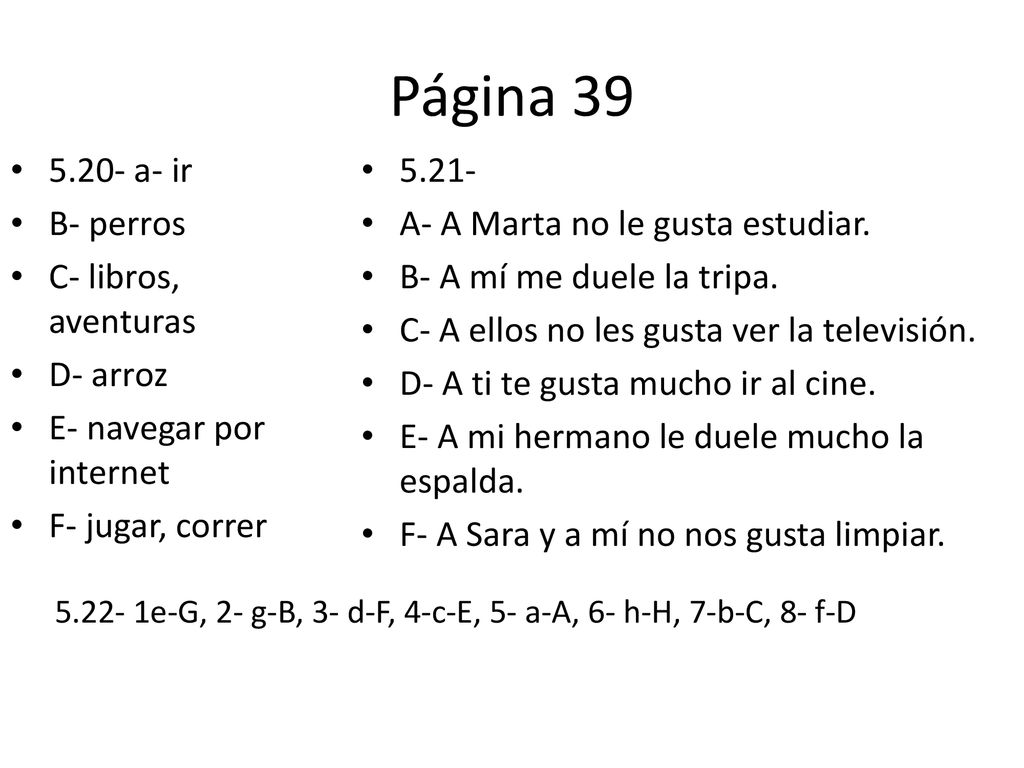 Página a- ir B- perros C- libros, aventuras D- arroz