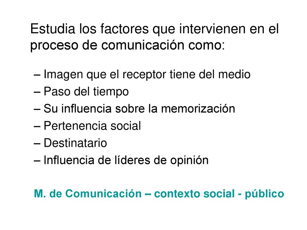 Estudia los factores que intervienen en el proceso de comunicación como: