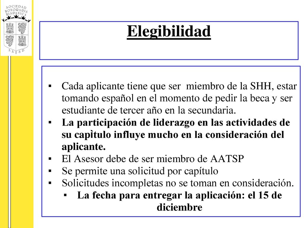 La fecha para entregar la aplicación: el 15 de diciembre