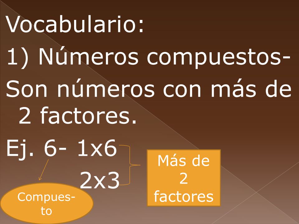 Vocabulario: 1) Números compuestos- Son números con más de 2 factores