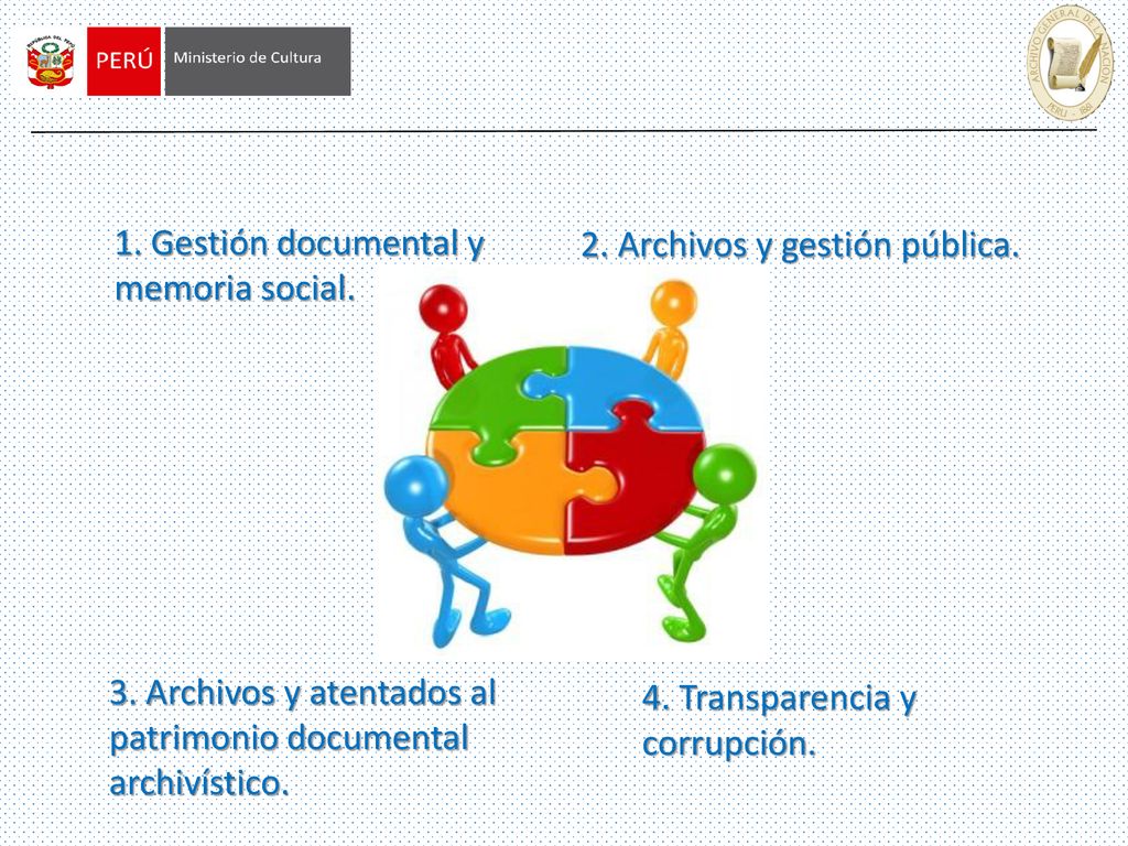 1. Gestión documental y memoria social. 2. Archivos y gestión pública. 3. Archivos y atentados al patrimonio documental archivístico.