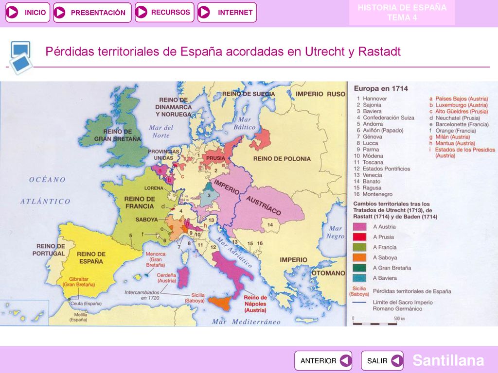 Pérdidas territoriales de España acordadas en Utrecht y Rastadt