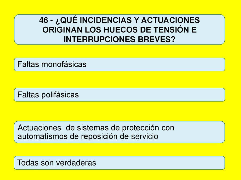 46 - ¿QUÉ INCIDENCIAS Y ACTUACIONES ORIGINAN LOS HUECOS DE TENSIÓN E INTERRUPCIONES BREVES