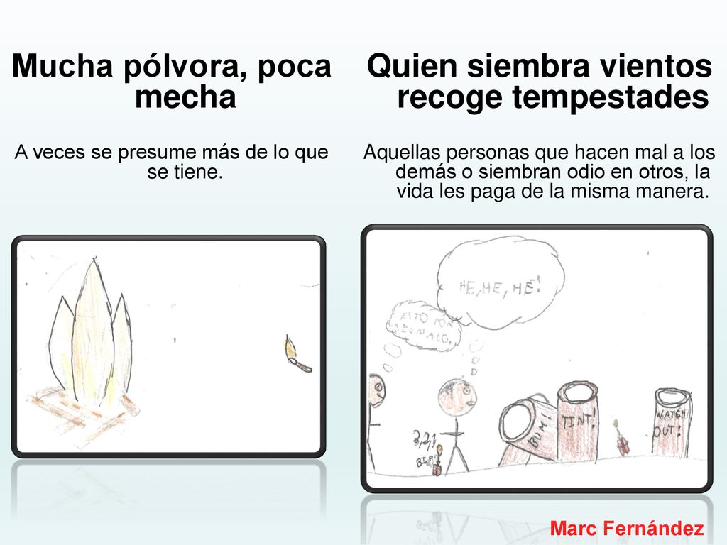 Mucha pólvora, poca mecha Quien siembra vientos recoge tempestades
