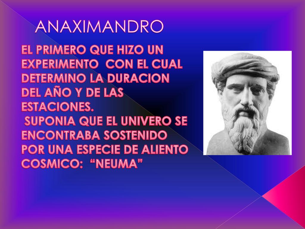 ANAXIMANDRO EL PRIMERO QUE HIZO UN EXPERIMENTO CON EL CUAL DETERMINO LA DURACION DEL AÑO Y DE LAS ESTACIONES.
