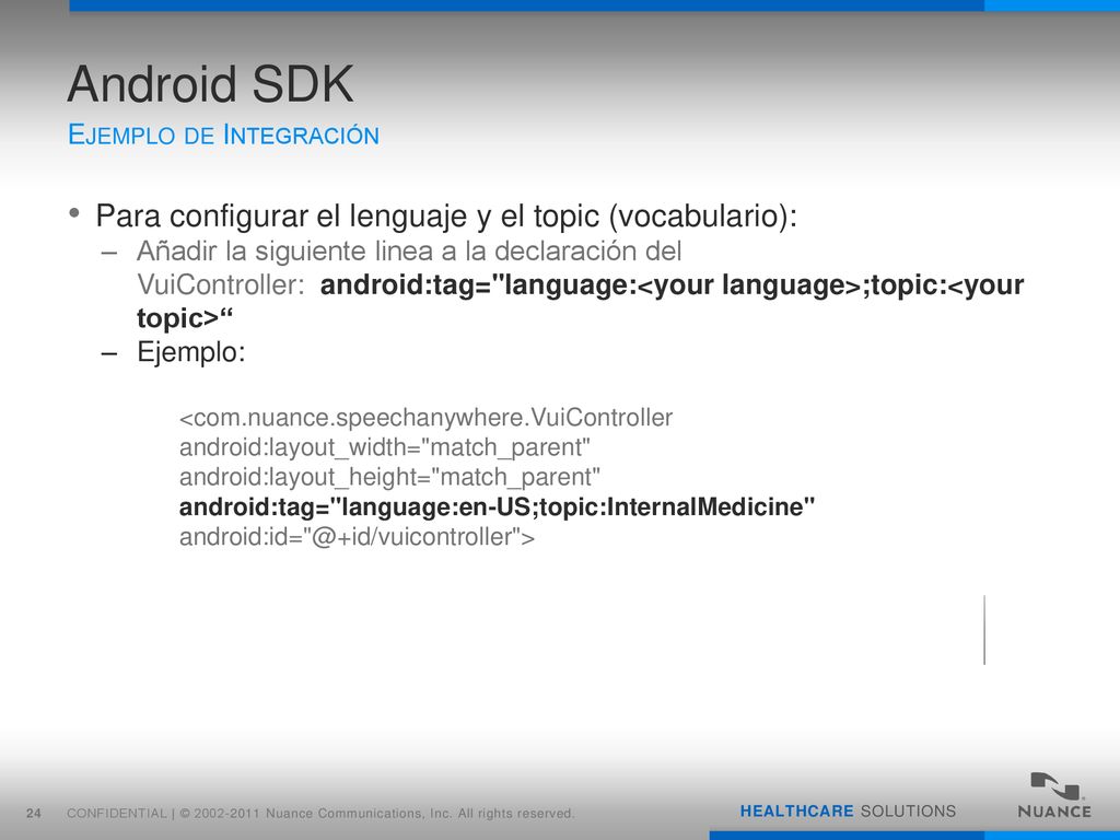 Android SDK Para configurar el lenguaje y el topic (vocabulario):