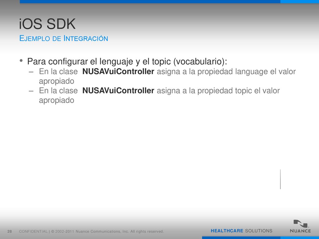 iOS SDK Para configurar el lenguaje y el topic (vocabulario):