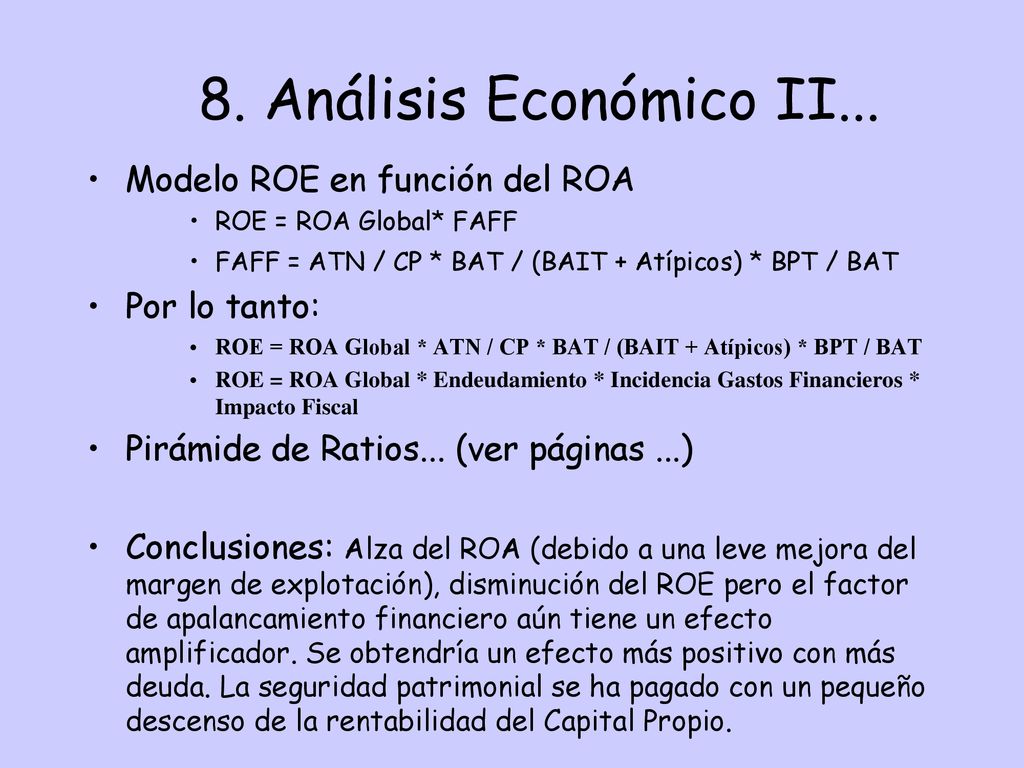 8. Análisis Económico II... Modelo ROE en función del ROA