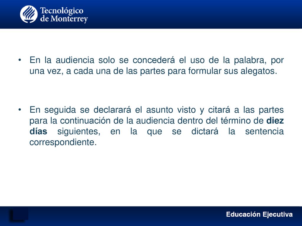 En la audiencia solo se concederá el uso de la palabra, por una vez, a cada una de las partes para formular sus alegatos.