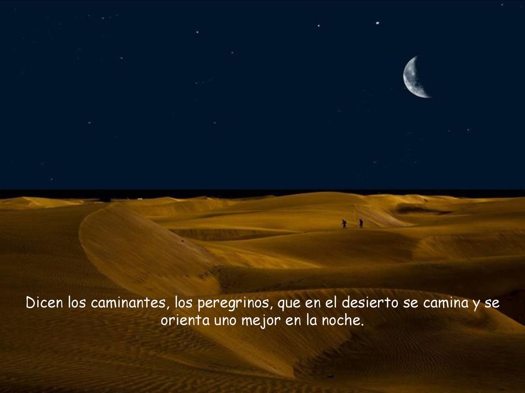Dicen los caminantes, los peregrinos, que en el desierto se camina y se orienta uno mejor en la noche.