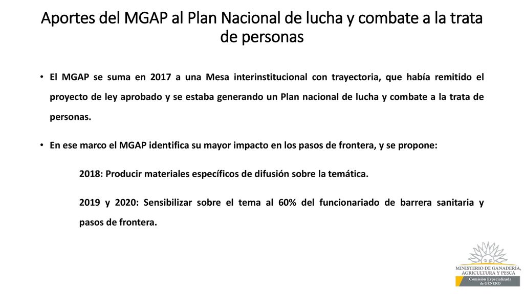 Aportes del MGAP al Plan Nacional de lucha y combate a la trata de personas