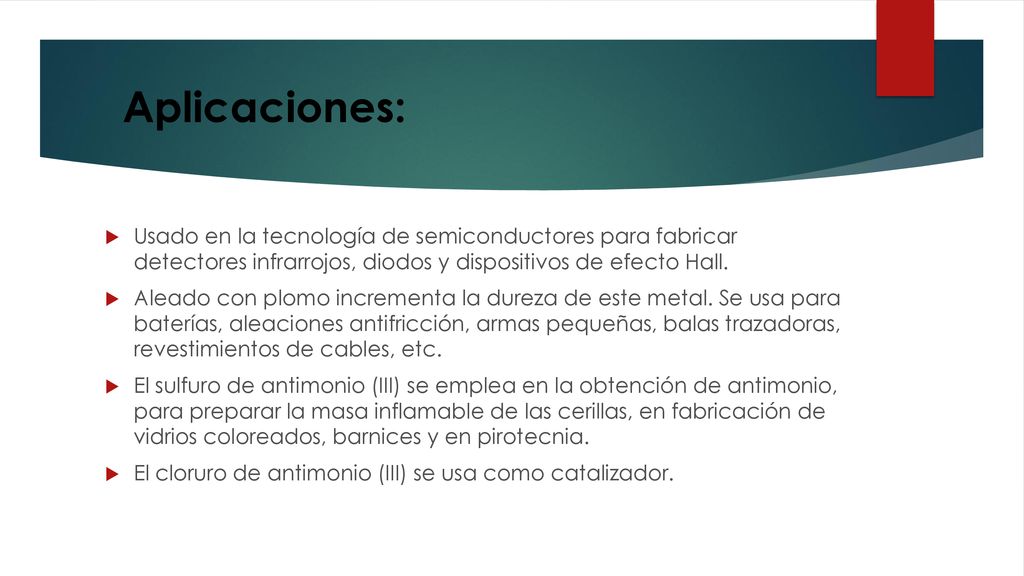 Aplicaciones: Usado en la tecnología de semiconductores para fabricar detectores infrarrojos, diodos y dispositivos de efecto Hall.