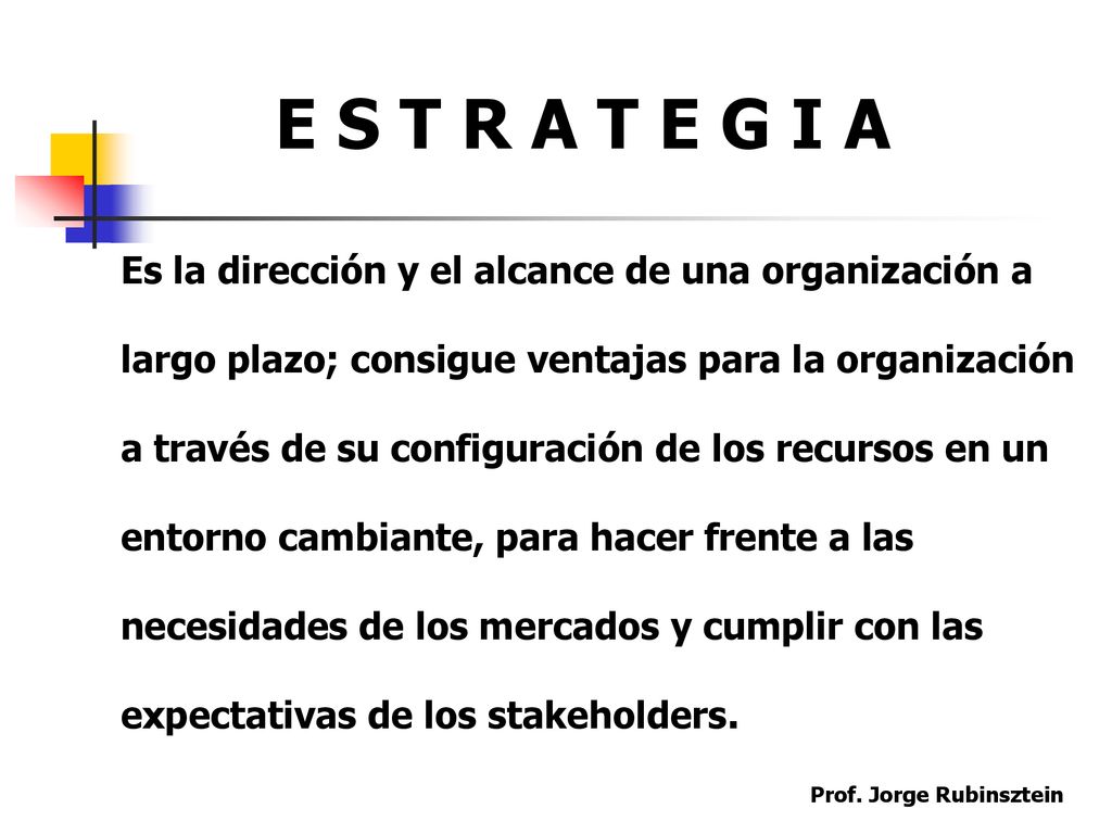 E S T R A T E G I A Es la dirección y el alcance de una organización a