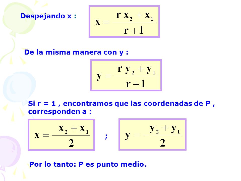 Despejando x : De la misma manera con y : Si r = 1 , encontramos que las coordenadas de P , corresponden a :