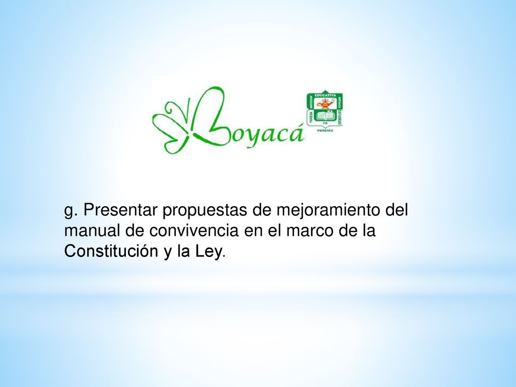g. Presentar propuestas de mejoramiento del manual de convivencia en el marco de la