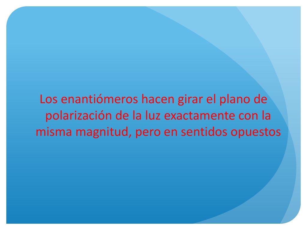 Los enantiómeros hacen girar el plano de polarización de la luz exactamente con la misma magnitud, pero en sentidos opuestos