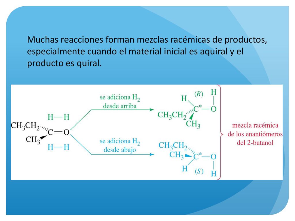 Muchas reacciones forman mezclas racémicas de productos, especialmente cuando el material inicial es aquiral y el producto es quiral.