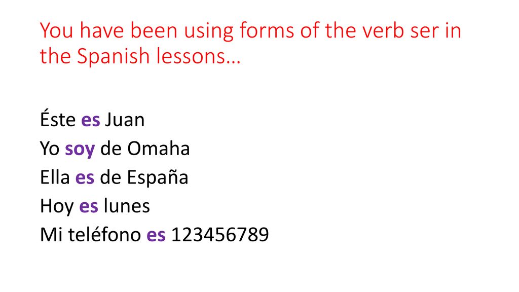 You have been using forms of the verb ser in the Spanish lessons…