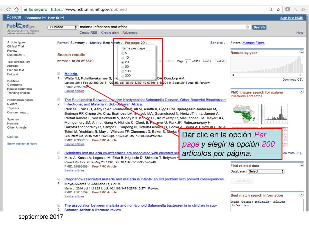Dar clic en la opción Per page y elegir la opción 200 artículos por página.