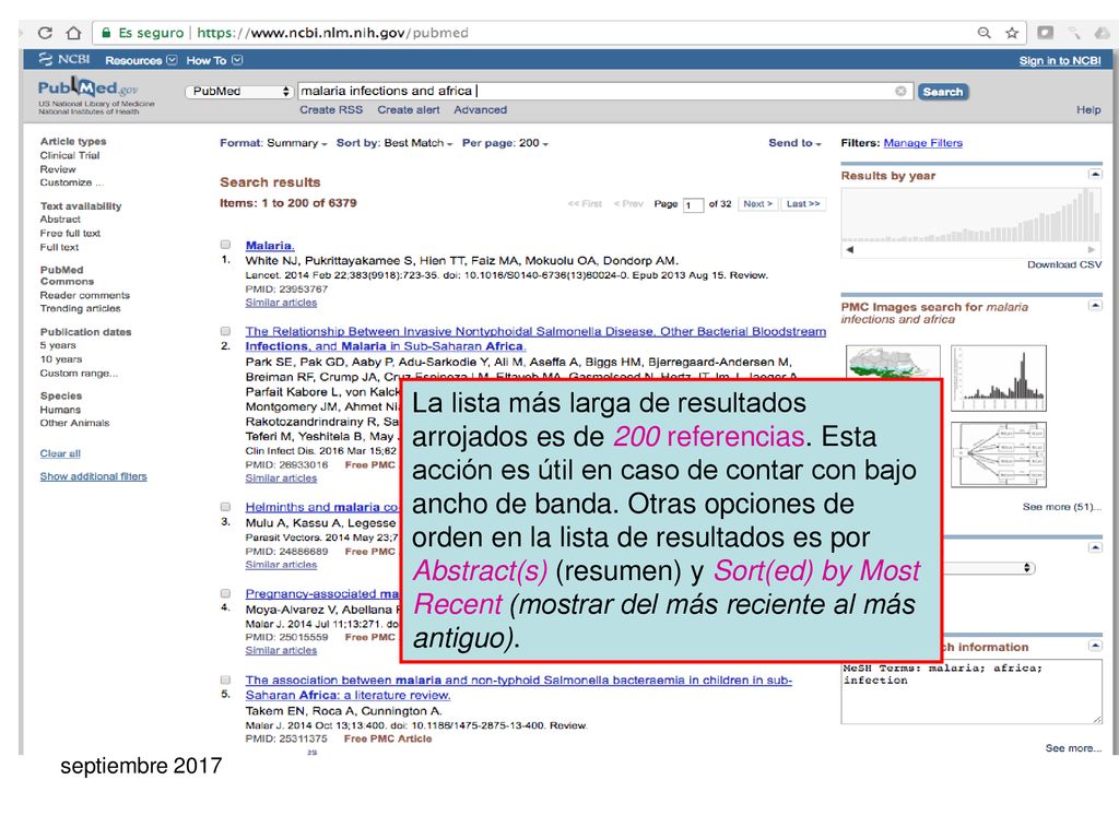 La lista más larga de resultados arrojados es de 200 referencias