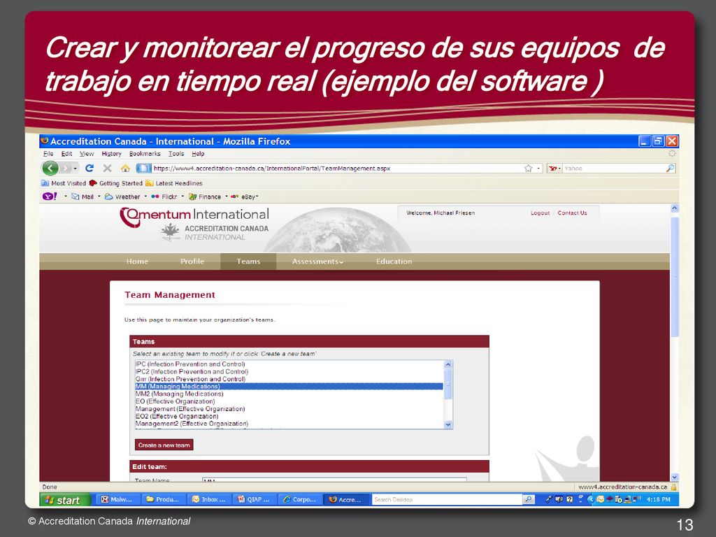 Crear y monitorear el progreso de sus equipos de trabajo en tiempo real (ejemplo del software )