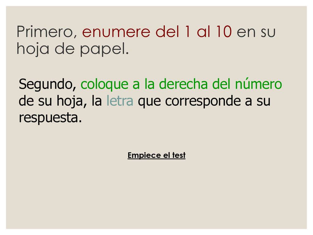Primero, enumere del 1 al 10 en su hoja de papel.