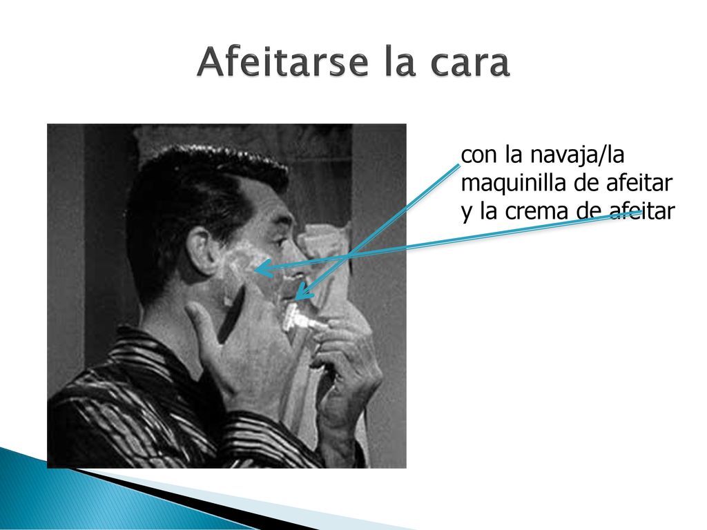 Afeitarse la cara con la navaja/la maquinilla de afeitar y la crema de afeitar