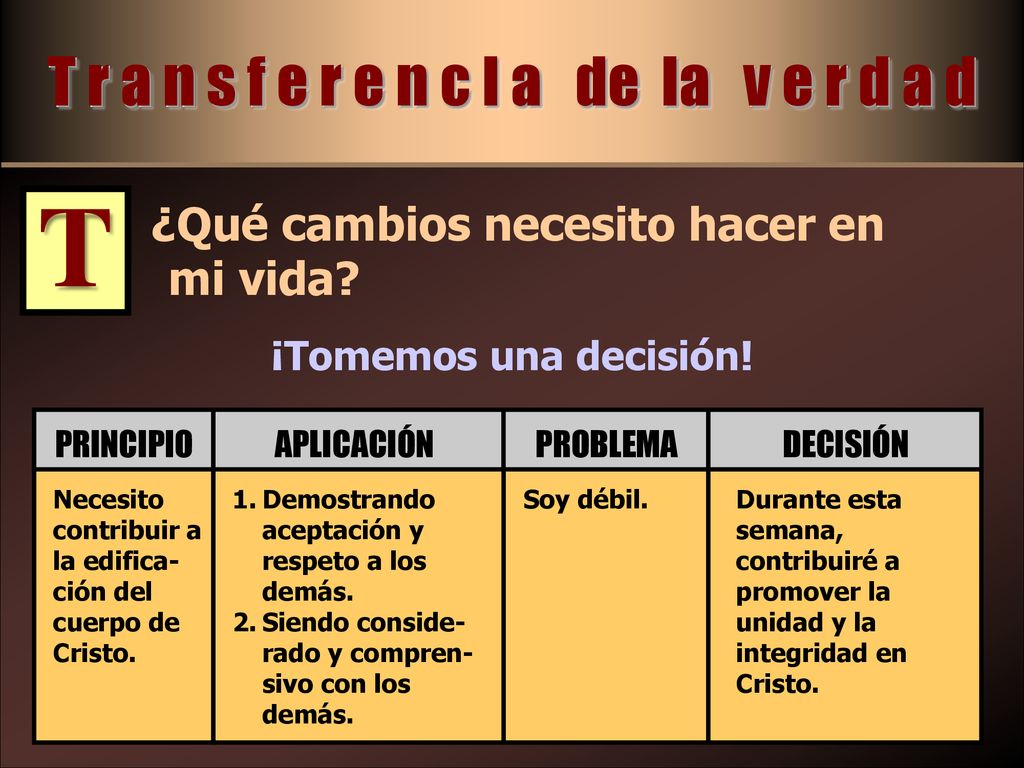 T r a n s f e r e n c I a de la v e r d a d