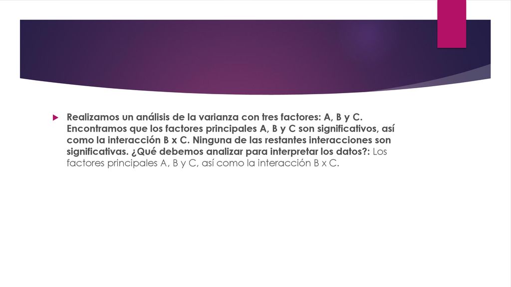 Realizamos un análisis de la varianza con tres factores: A, B y C