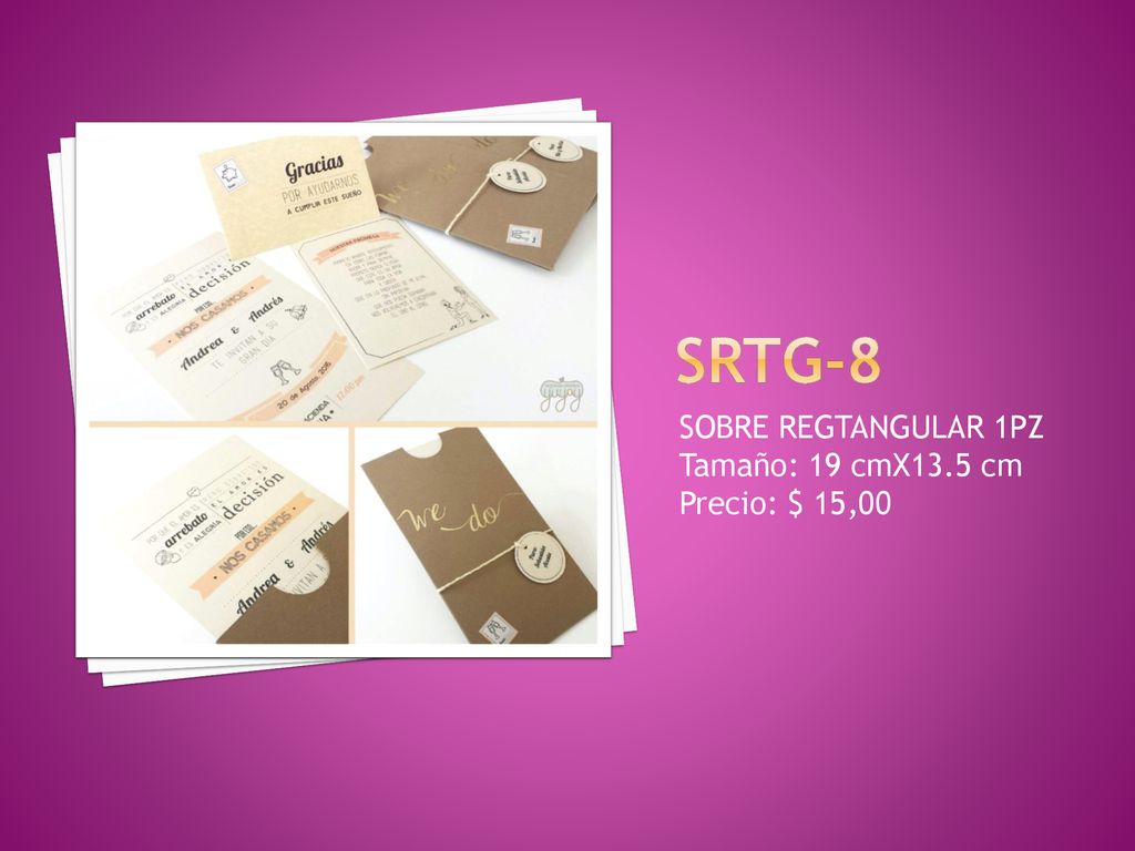 SRTG-8 SOBRE REGTANGULAR 1PZ Tamaño: 19 cmX13.5 cm Precio: $ 15,00