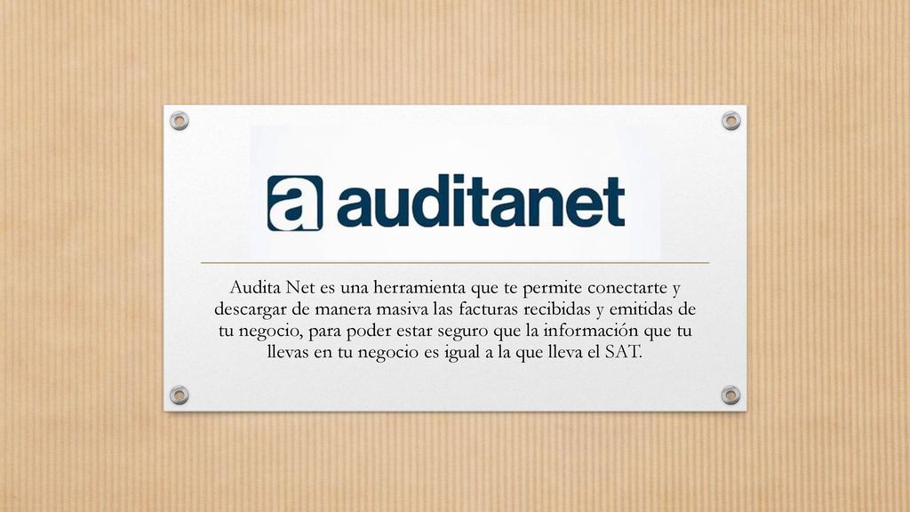 Audita Net es una herramienta que te permite conectarte y descargar de manera masiva las facturas recibidas y emitidas de tu negocio, para poder estar seguro que la información que tu llevas en tu negocio es igual a la que lleva el SAT.
