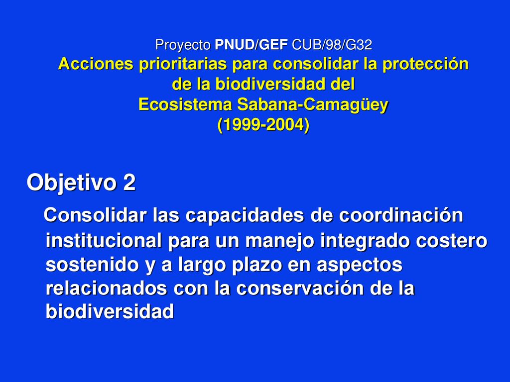 Proyecto PNUD/GEF CUB/98/G32 Acciones prioritarias para consolidar la protección de la biodiversidad del Ecosistema Sabana-Camagüey ( )